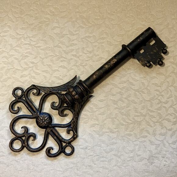 Gothic Rustic Victorian Cast Iron Castle Skeleton Key 12” Home Wall Art Decor - Picture 1 of 6